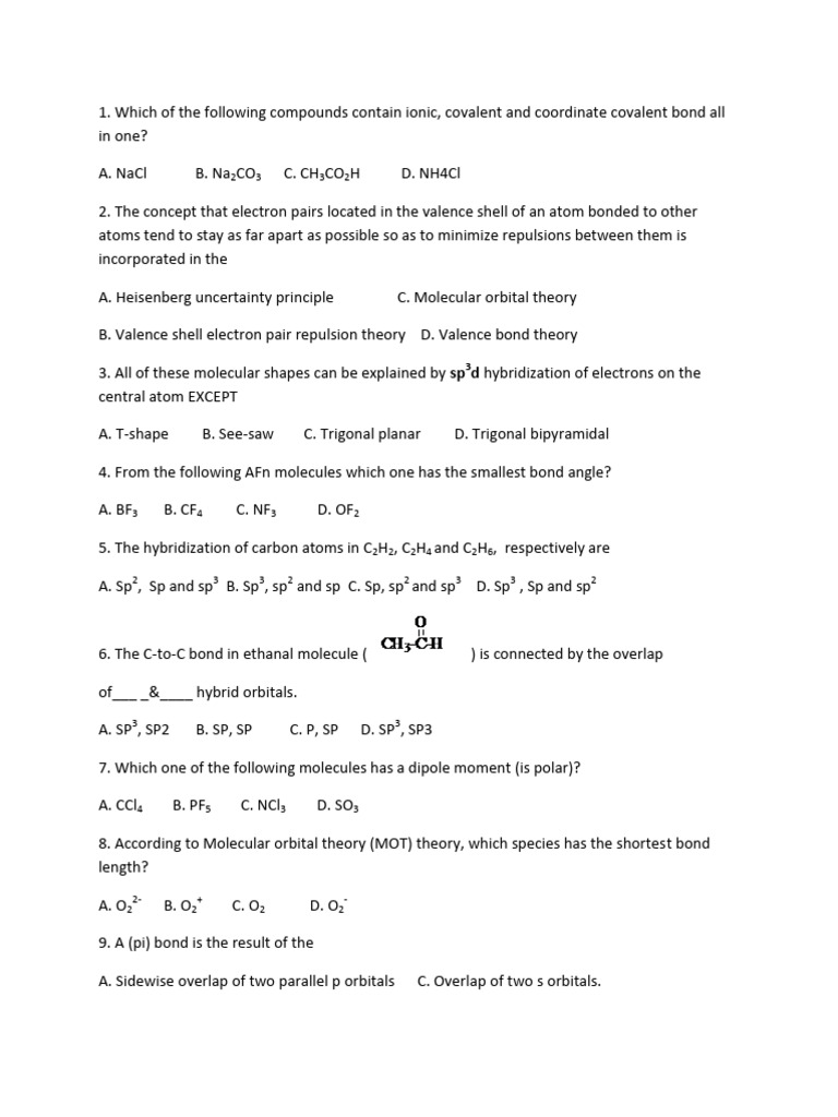 Chemistry worksheet PDF Chemical Bond Covalent Bond
