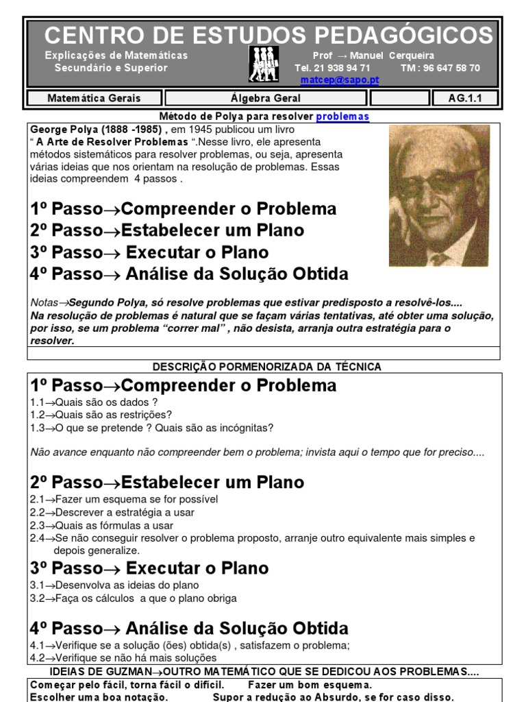 Método de Polya | PDF | Carreira e Crescimento | Métodos e Materiais de ...