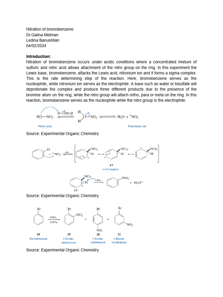 Nitration of Bromobenzene Experiment | PDF | Organic Chemistry | Chemistry