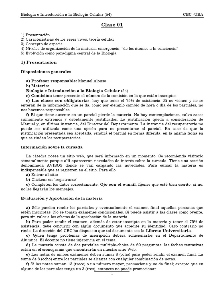 Bio 54 Clase 01 | PDF | Organismos | Biología Celular)