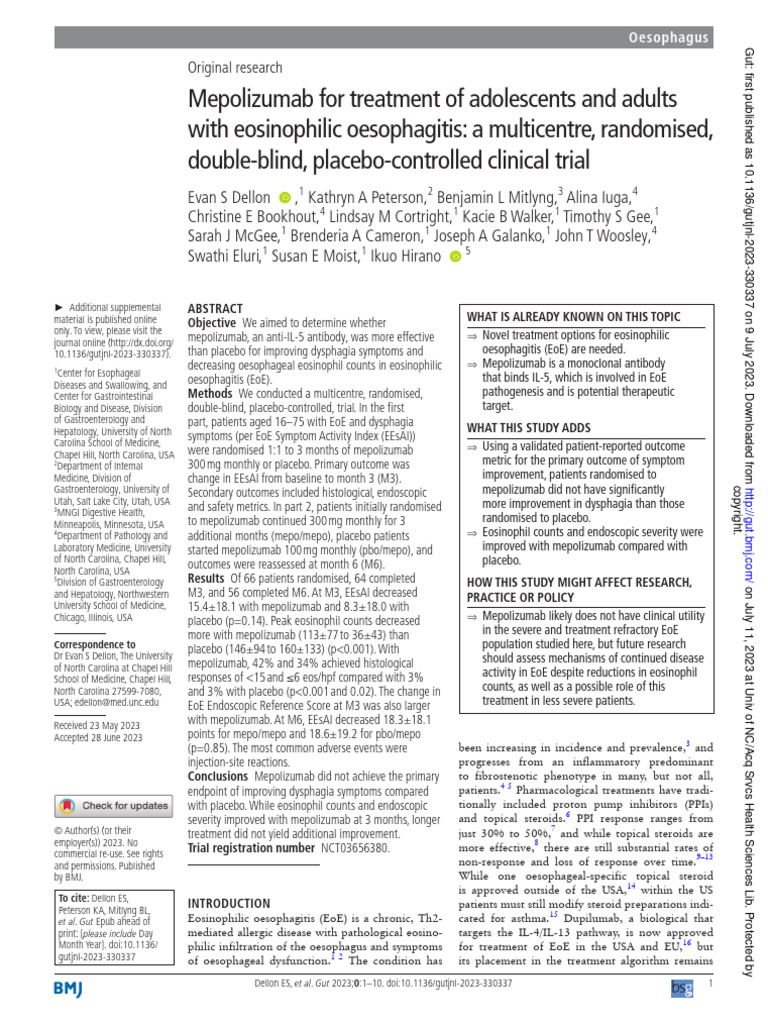 Mepolizumab For Treatment of Adolescents and Adults With Eosinophilic ...