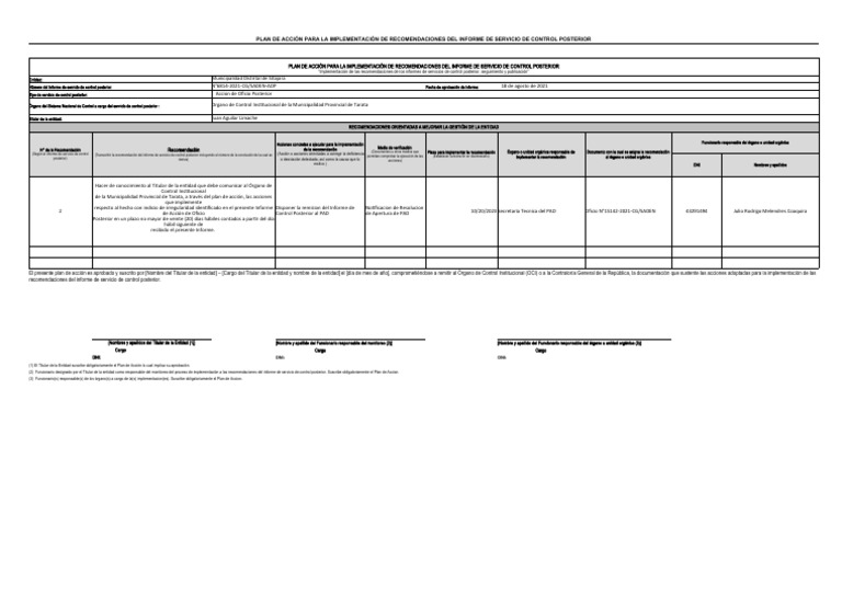 PLAN DE ACCIÓN CONTROL POSTERIOR N°6814 No Cumplió Con Registro en ...