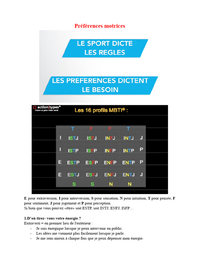 Comprendre les préférences motrices | PDF | Introversion et extraversion