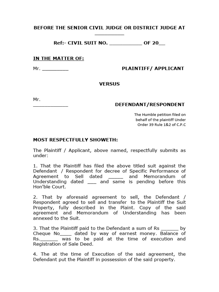 Injunction Application | PDF | Lawsuit | Deed