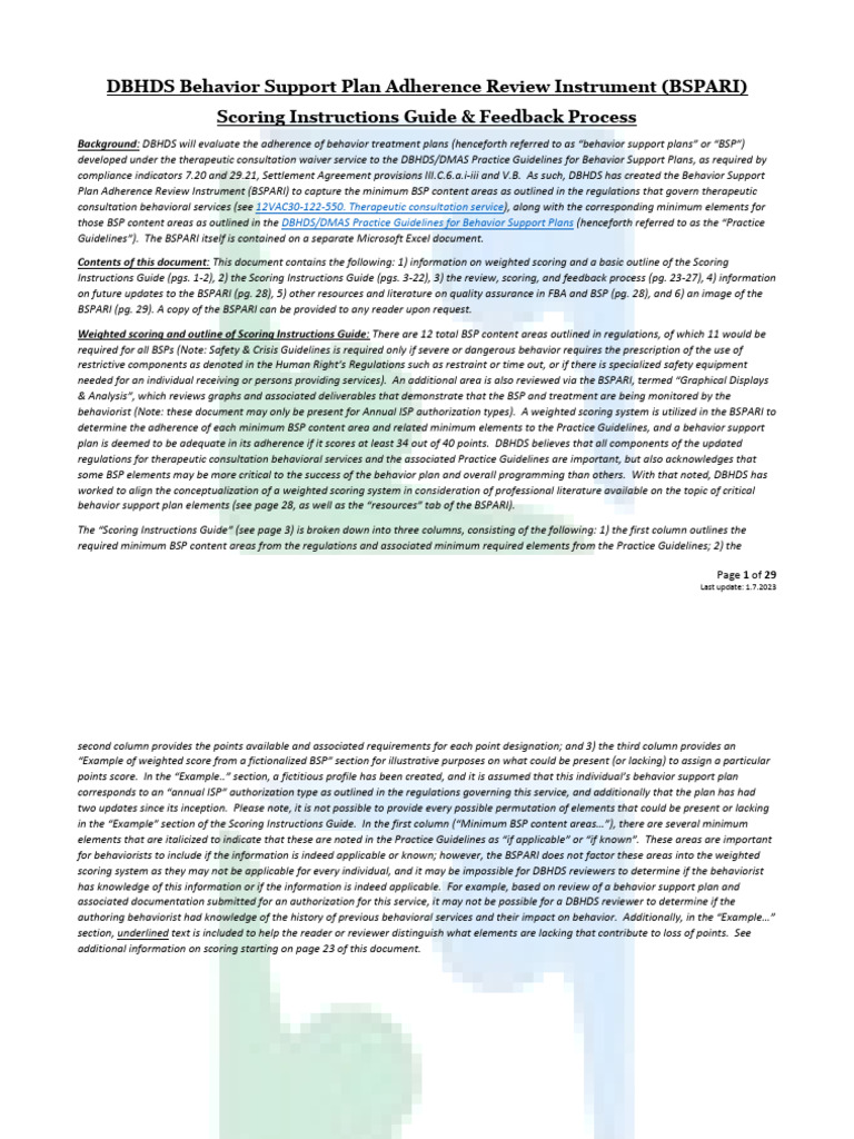 DBHDS BSPARI Scoring Instructions Guide | PDF | Aggression | Behaviorism