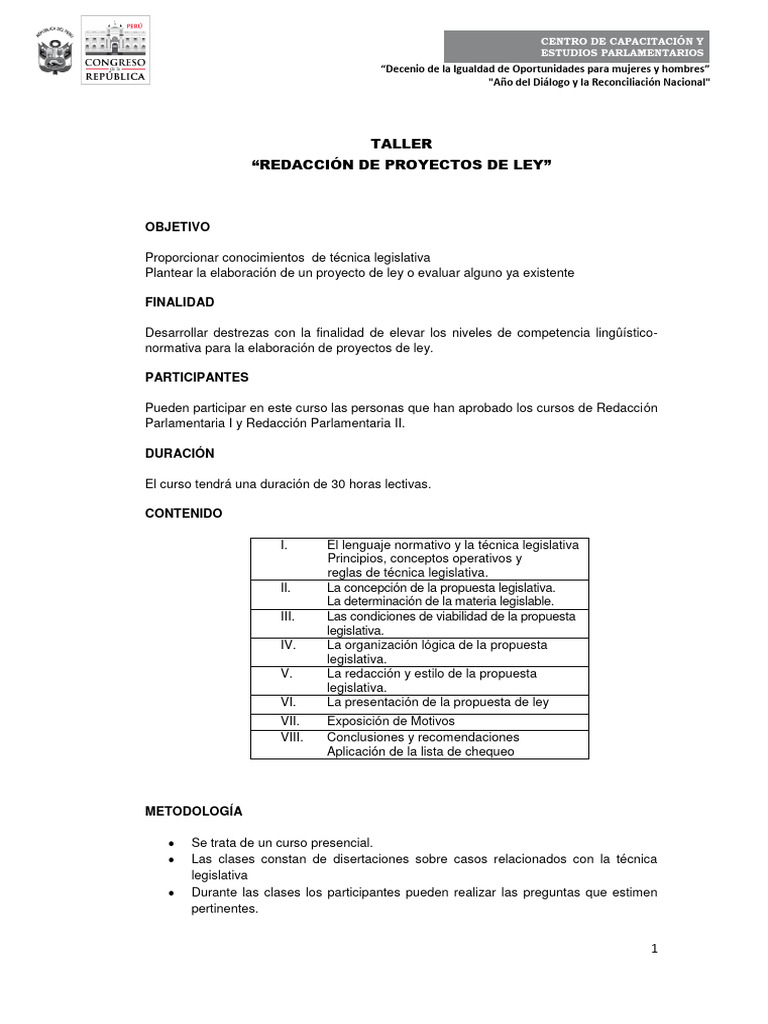 Taller de Redacción de Proyectos de Ley | PDF | Perú | México