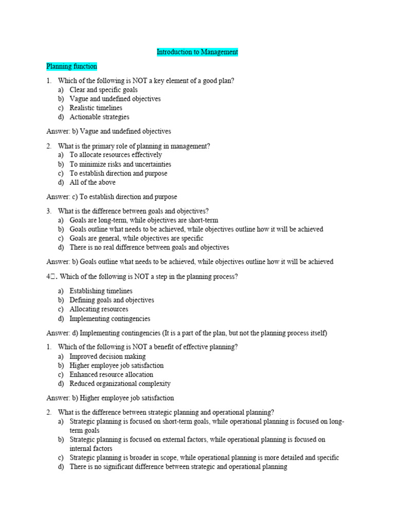 Introduction to management pdf goal strategic planning