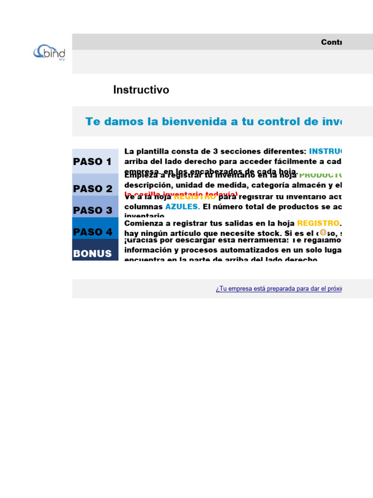 Plantilla Control Basico inventario-Bind-ERP | PDF