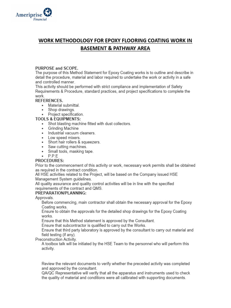 Epoxy Flooring Methodology Guide | PDF | Concrete | Quality Assurance