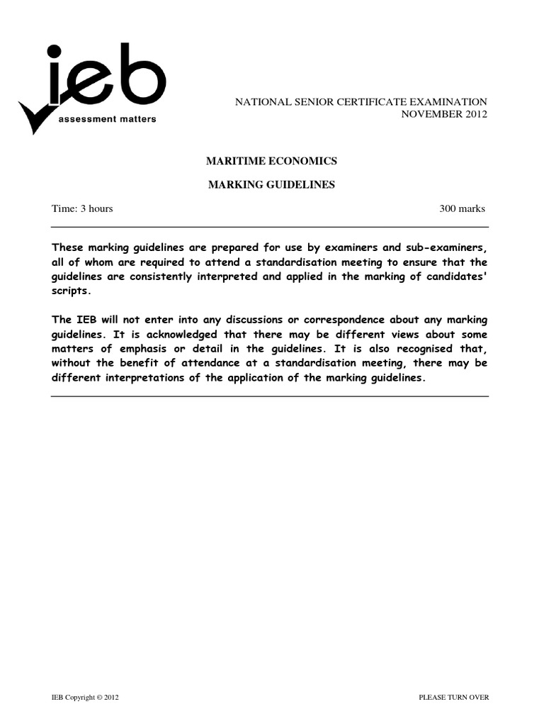 Maritime Economics Ieb NSC Grade 12 Past Exam Papers 2012 Marking Guidelines PDF Diesel Fuel