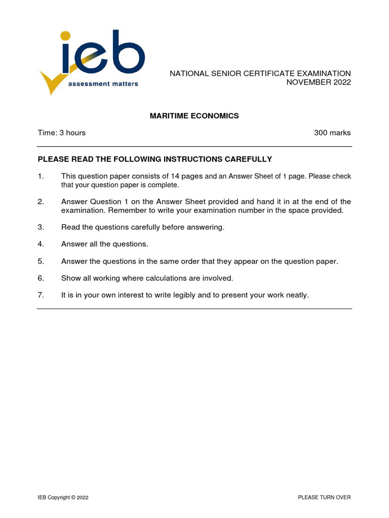 Past Exam Papers Maritime Economics Ieb Nsc Grade 12 Past Exam Papers