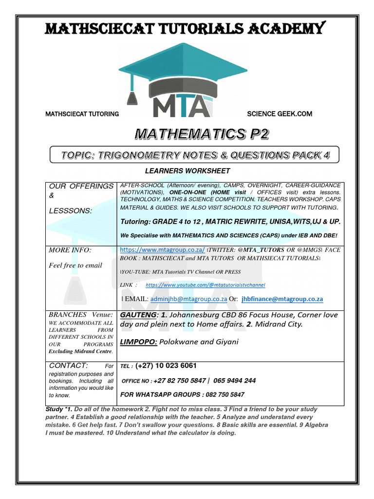 Mta l trigonometry 2023 package 4 learners 1 pdf trigonometric