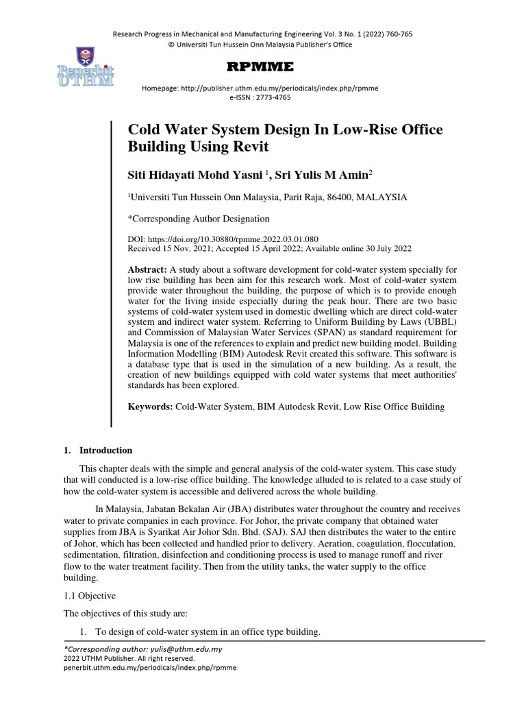 Cold Water System Design in LowRise Office Building Using Revit PDF