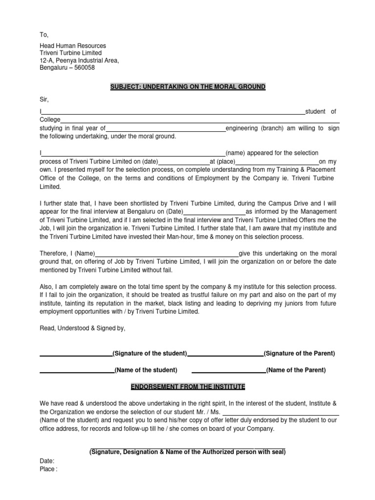 Student Job Offer Undertaking Letter | PDF | Economies | Business