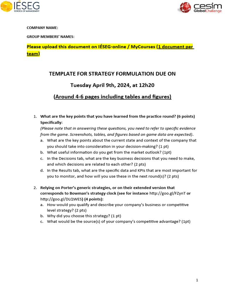 Assignment 1 - Strategy Formulation Document | PDF | Strategic ...