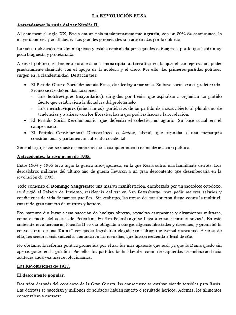 Causas y Consecuencias de la Revolución Rusa | PDF | Unión Soviética ...