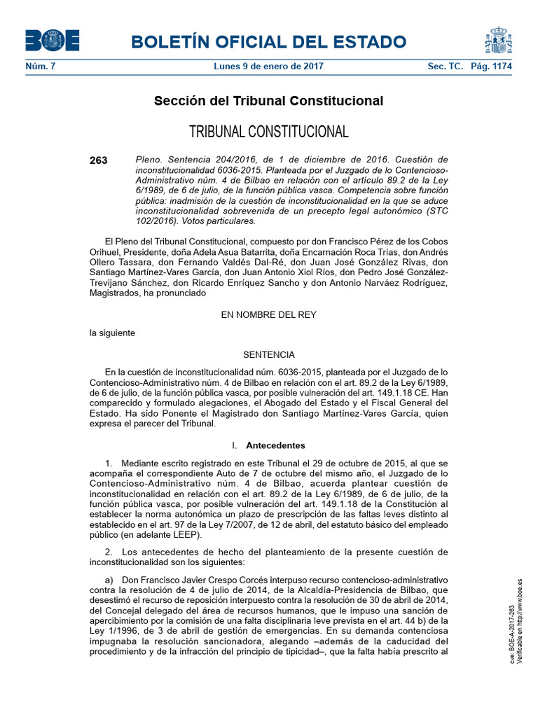 STC 204-2016 | PDF | Sentencia (ley) | Estatuto de limitaciones