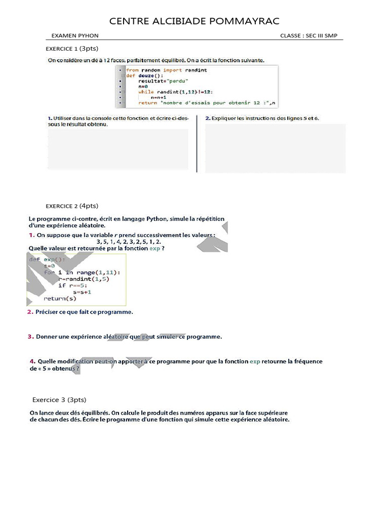 Examen Python SMP Echan, Proba | PDF