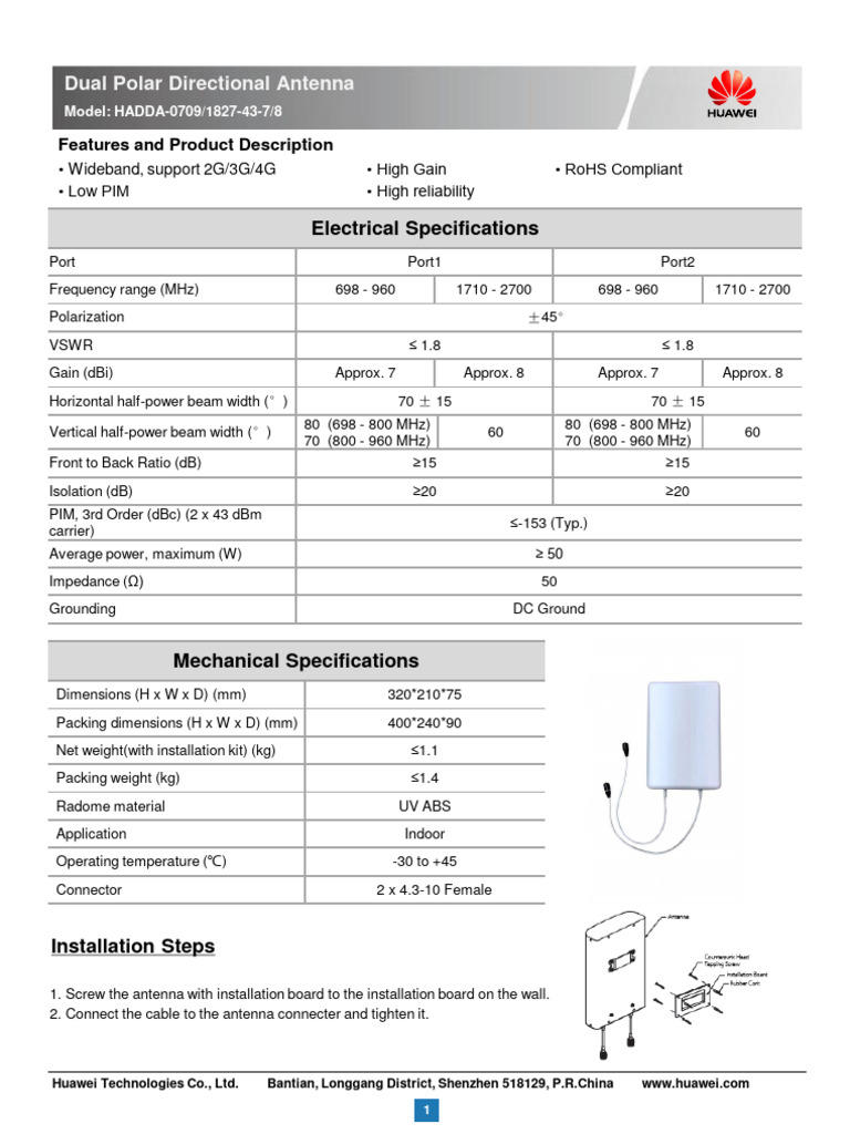 Huawei Dual Polar Antenna Installation Guide | PDF | Antenna (Radio ...