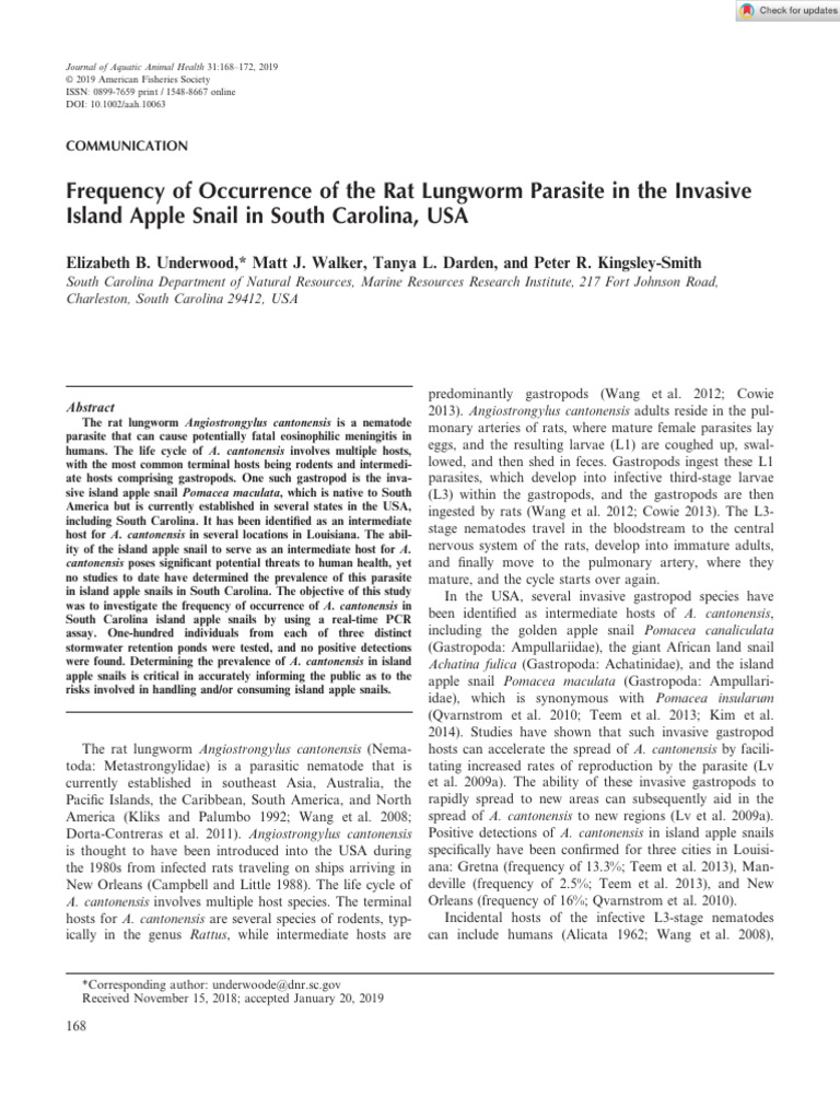 Rat Lungworm in South Carolina Snails | PDF | Biology