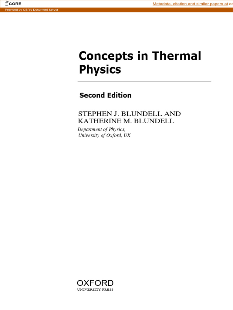 Concepts in Thermal Physics: Blundell, Stephen J., Blundell