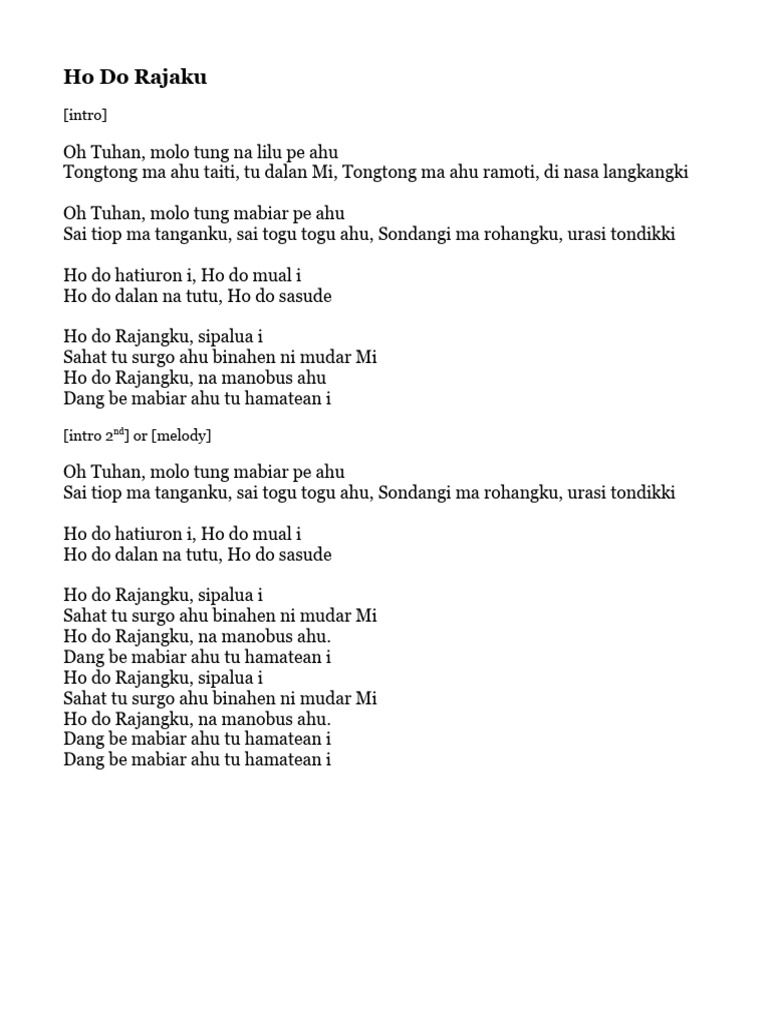 Ho do rajaku lyric pdf
