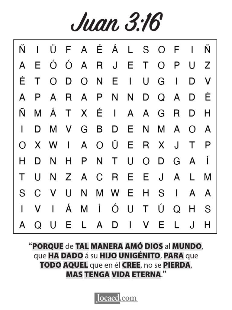 Sopa de Letras - Juan 3 - 16 | PDF