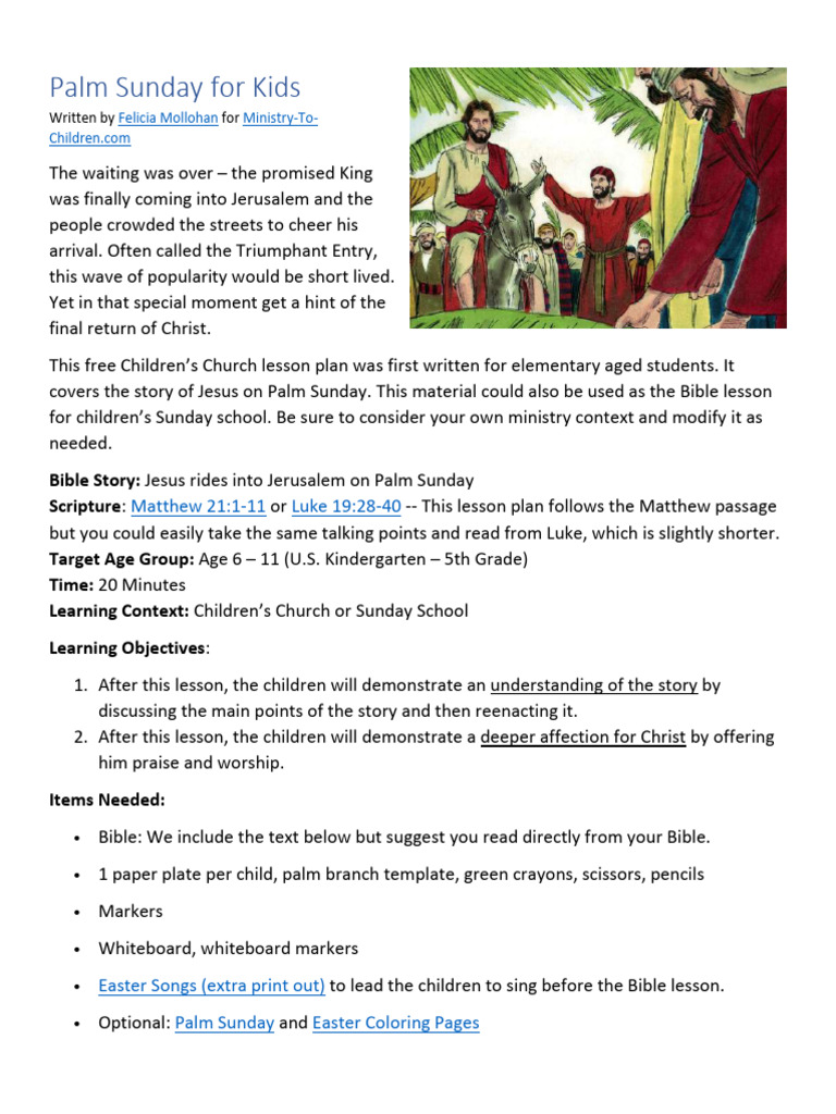 Kids Palm Sunday Lesson Plan | PDF | Jesus | Gospel Of Matthew