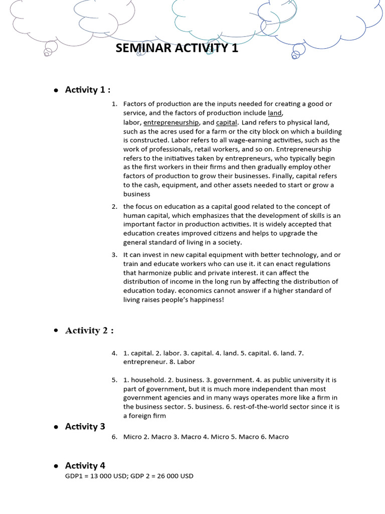 Activity 1 | PDF | Factors Of Production | Labour Economics