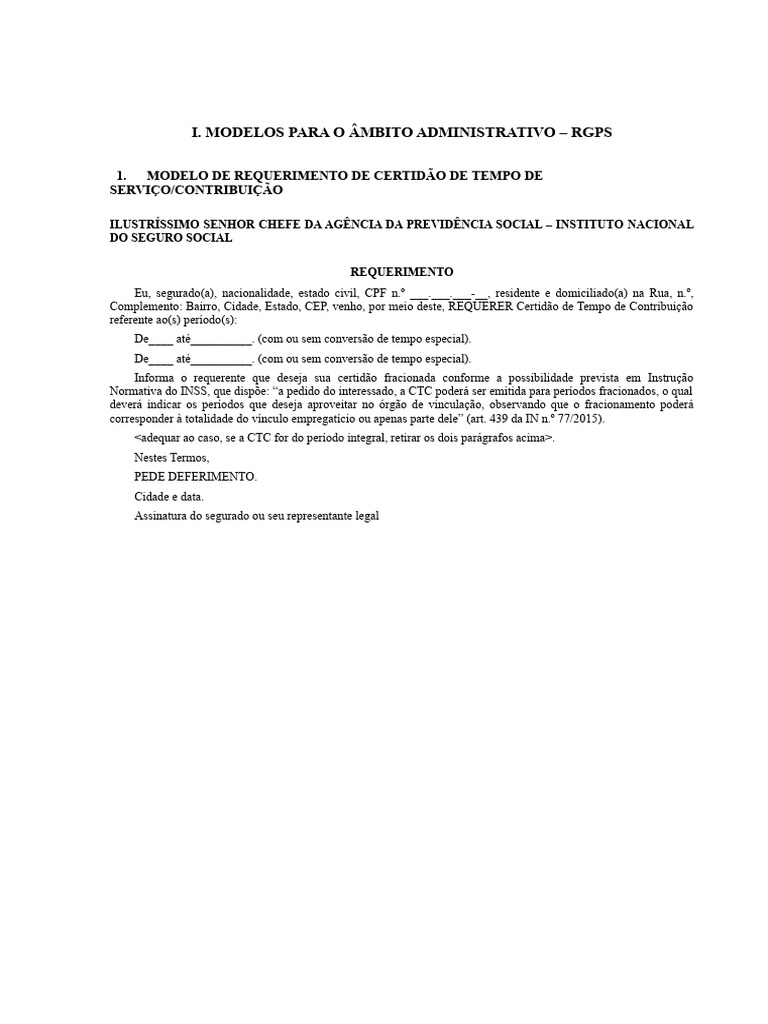 Modelo de Requerimento de CTC INSS | PDF
