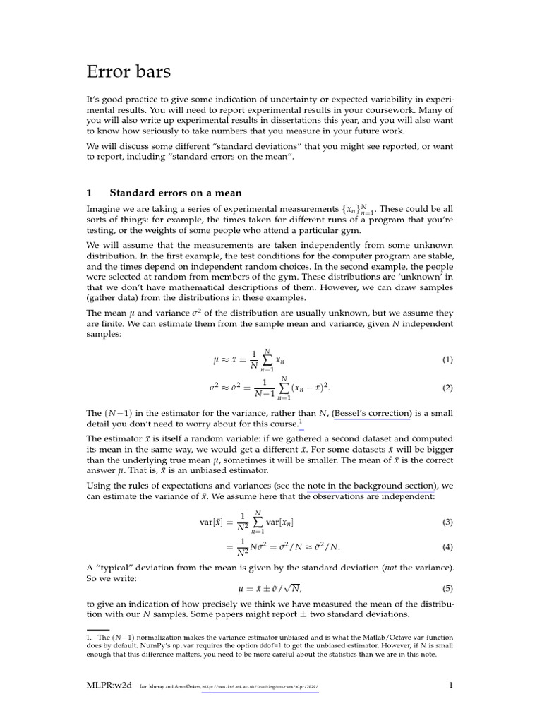Understanding Error Bars in Experiments | PDF | Standard Error | Variance