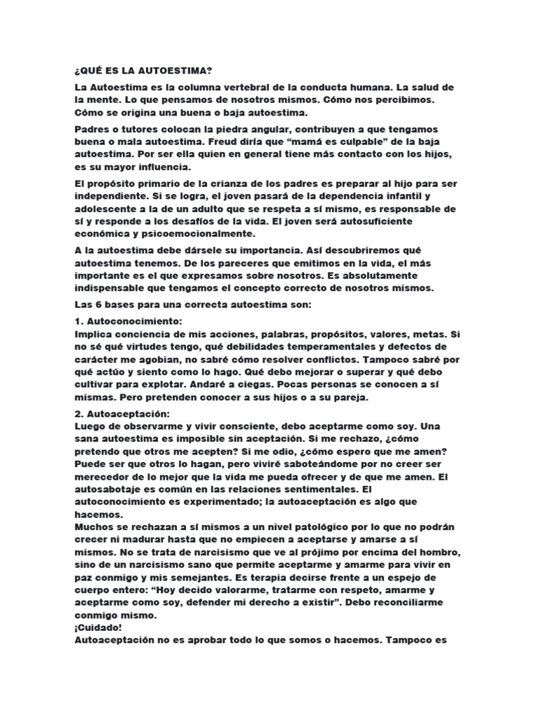 Fases y Bases de la Autoestima | PDF | Autoestima | Ciencias del ...