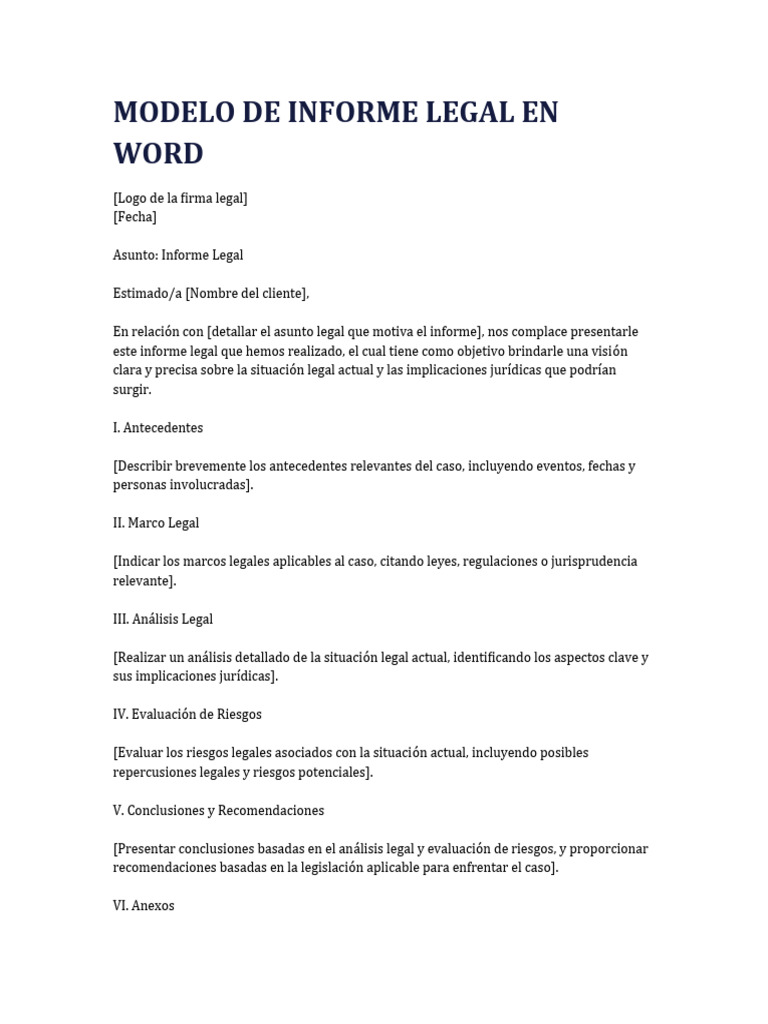 Informe Legal Modelo en Word | PDF | Finanzas y dinero