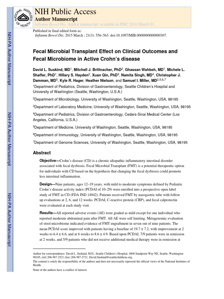 Fecal Microbial Transplant Effect On Clinical Outcomes and ... | PDF ...