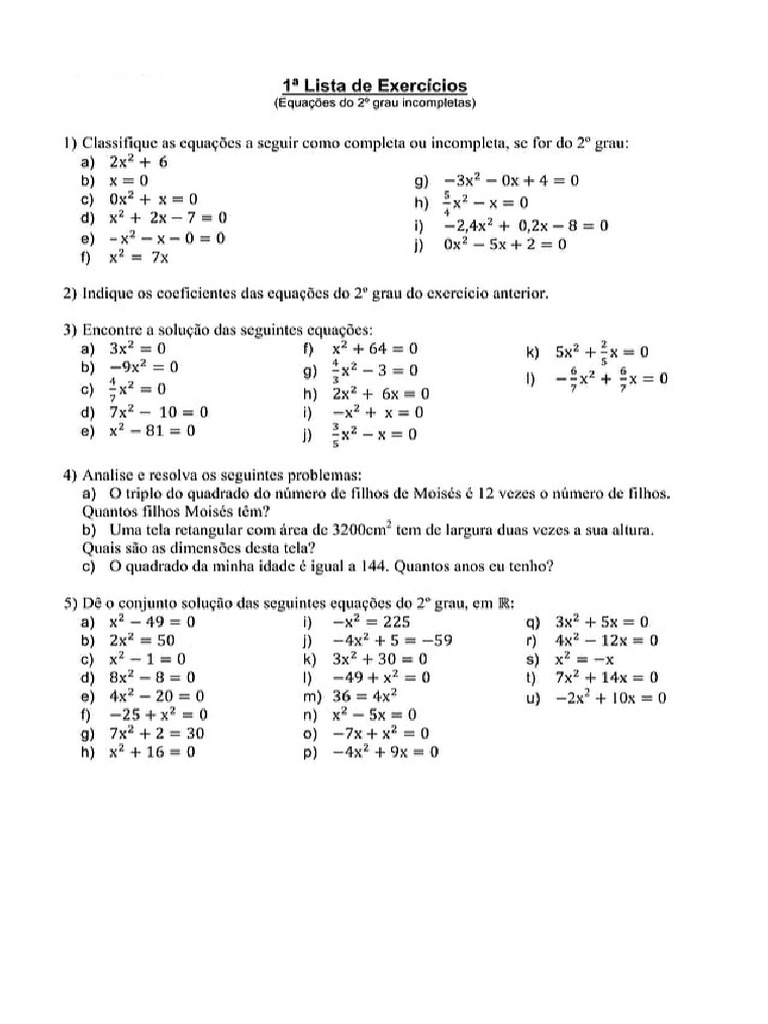 Exercícios equação 1° grau | PDF