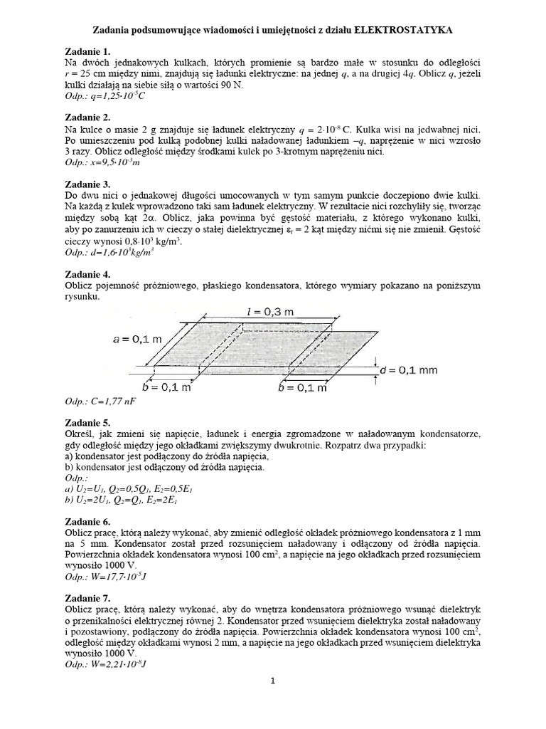 Podsumowanie Z ELEKTROSTATYKI PDF