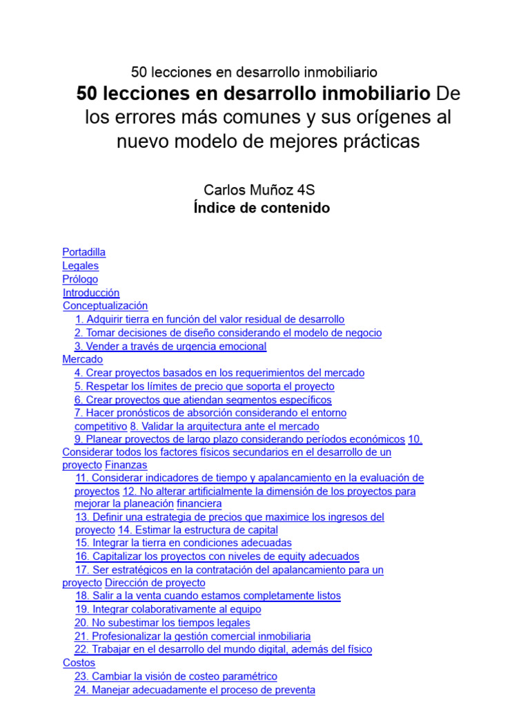 50 LECCIONES EN DESARROLLO INMO Carlos Munoz 4S 1 | PDF | Mercado ...