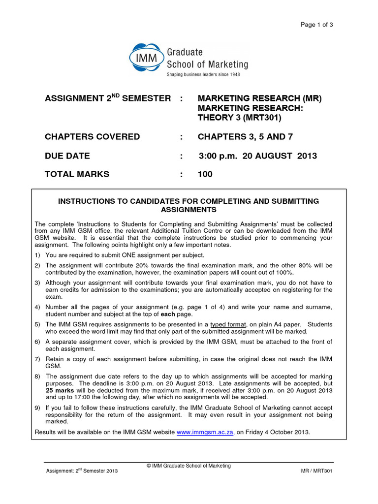 Marketing Research Assignment Overview | PDF | Marketing Research