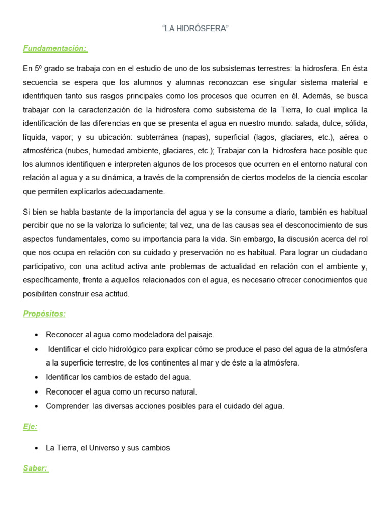 Importancia de la Hidrosfera en 5º Grado | PDF | Agua | El ciclo del agua