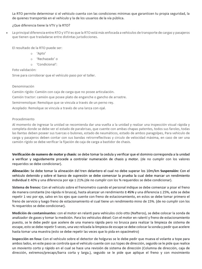 RTO: Requisitos y Procedimiento de Inspección | PDF | Camión | Eje
