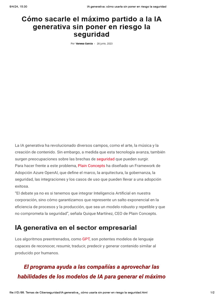 Uso seguro de IA generativa en empresas | PDF | Inteligencia artificial ...