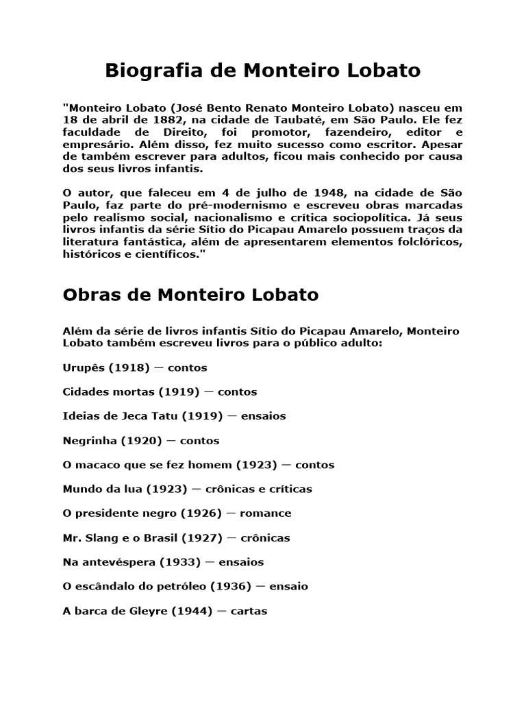 Biografia de Monteiro Lobato | PDF