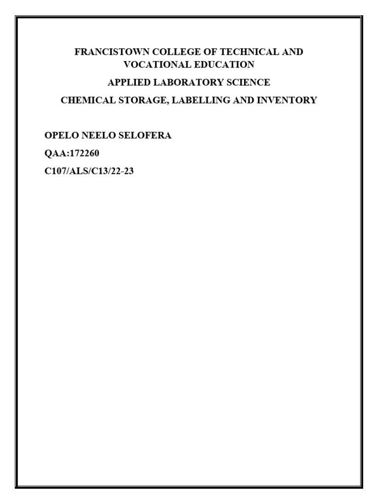 Chemical Storage, Labelling and Inventory On Process | PDF | Hazardous ...