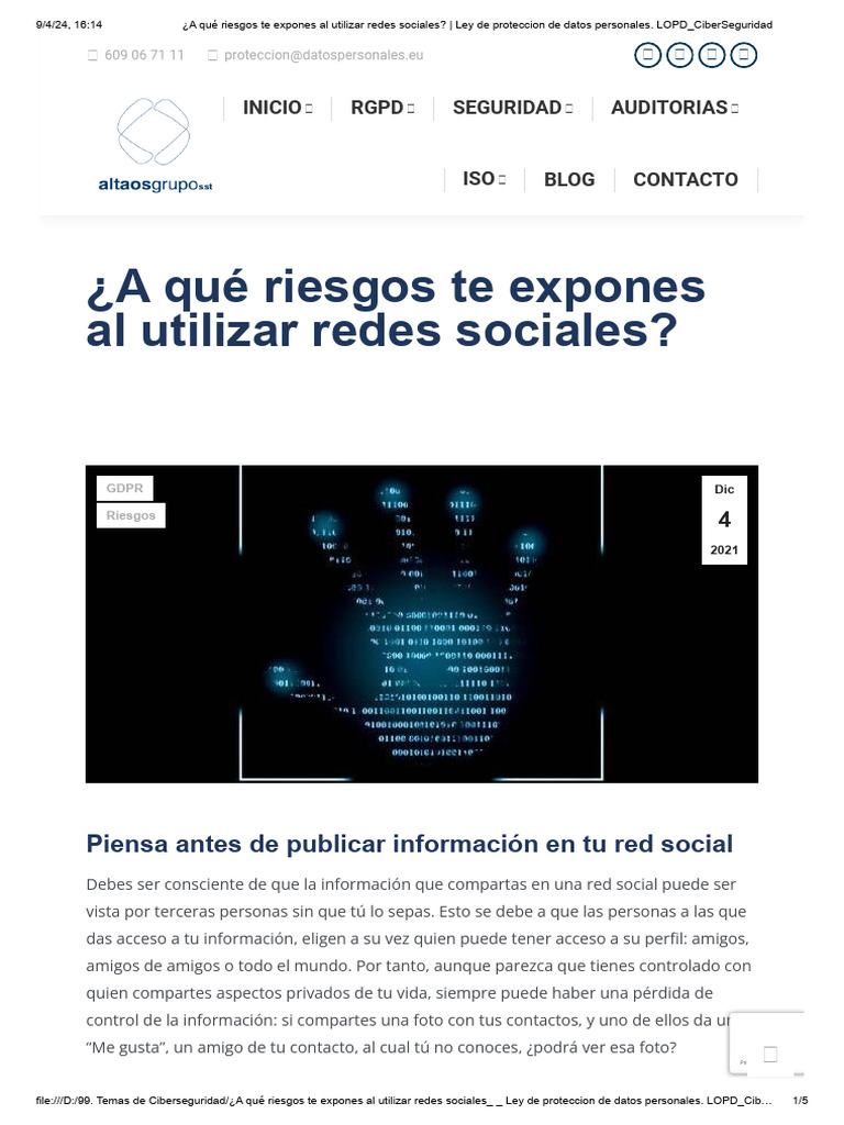Riesgos de Privacidad en Redes Sociales | PDF | La seguridad ...