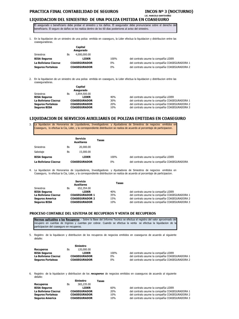Liquidación de Siniestros en Coaseguro | PDF | Póliza de seguros ...