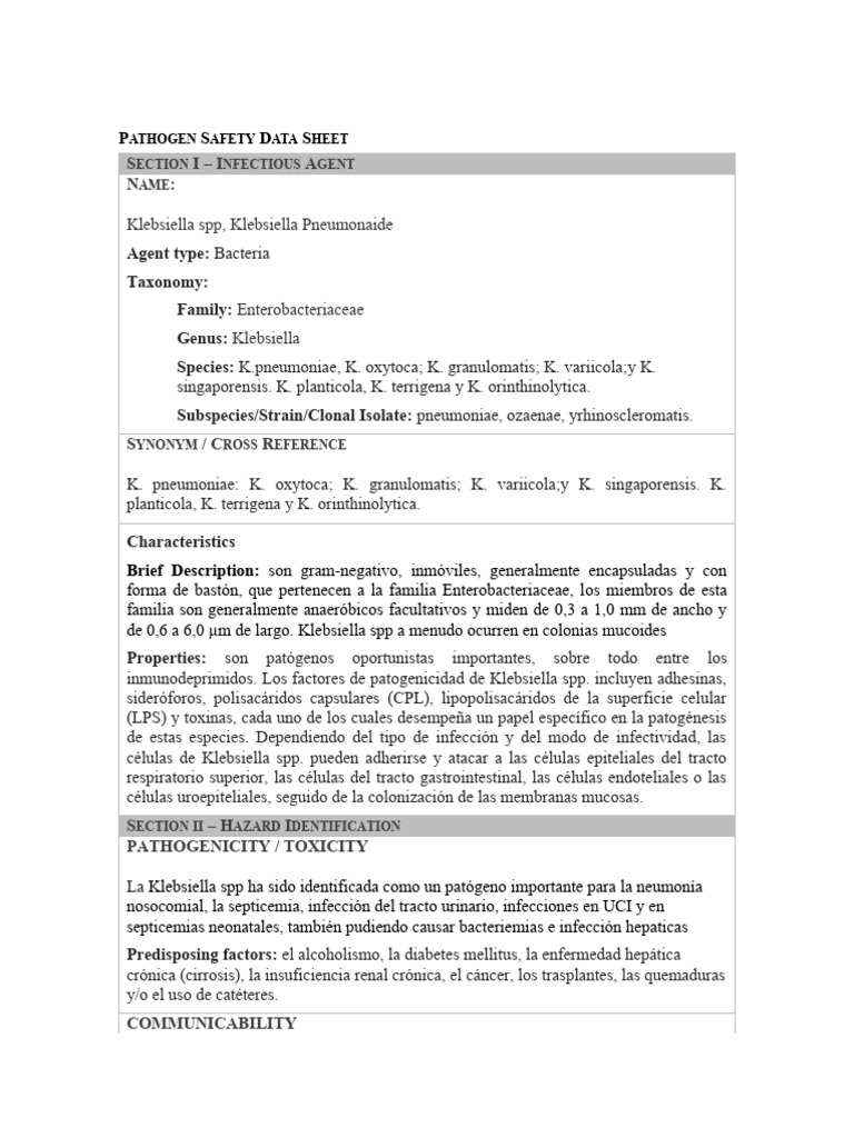 Pathogen Safety Data Sheet PDF Tuberculosis Especialidades Medicas