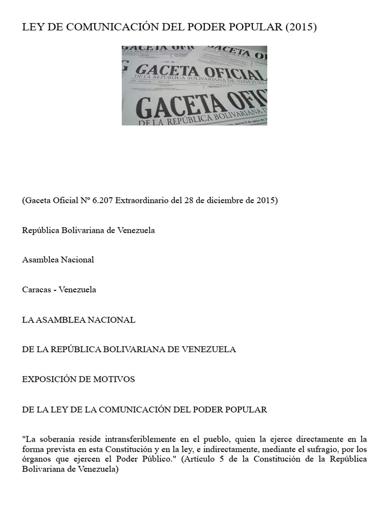 Ley de Comunicación del Poder Popular | PDF | Venezuela | Democracia