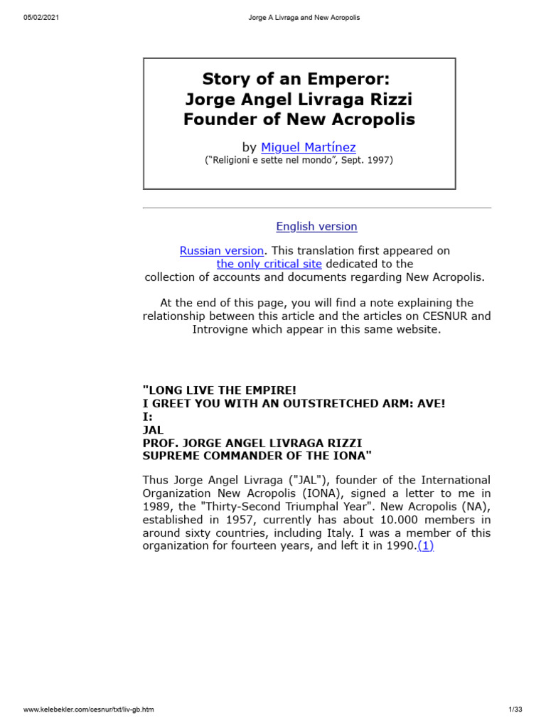 Jorge A Livraga and New Acropolis | PDF | Theosophy | Helena Blavatsky