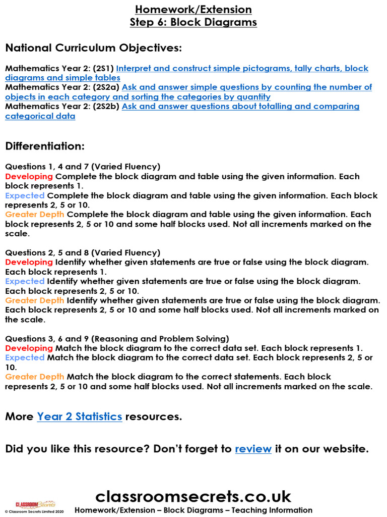 Year 2 Block Diagrams Homework Guide | PDF | Mathematics
