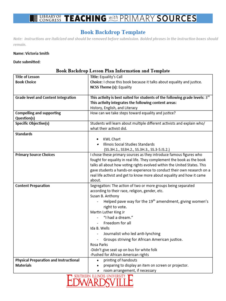 Book Backdrop: Equality's Call Lesson Plan | PDF | Cognition | Learning